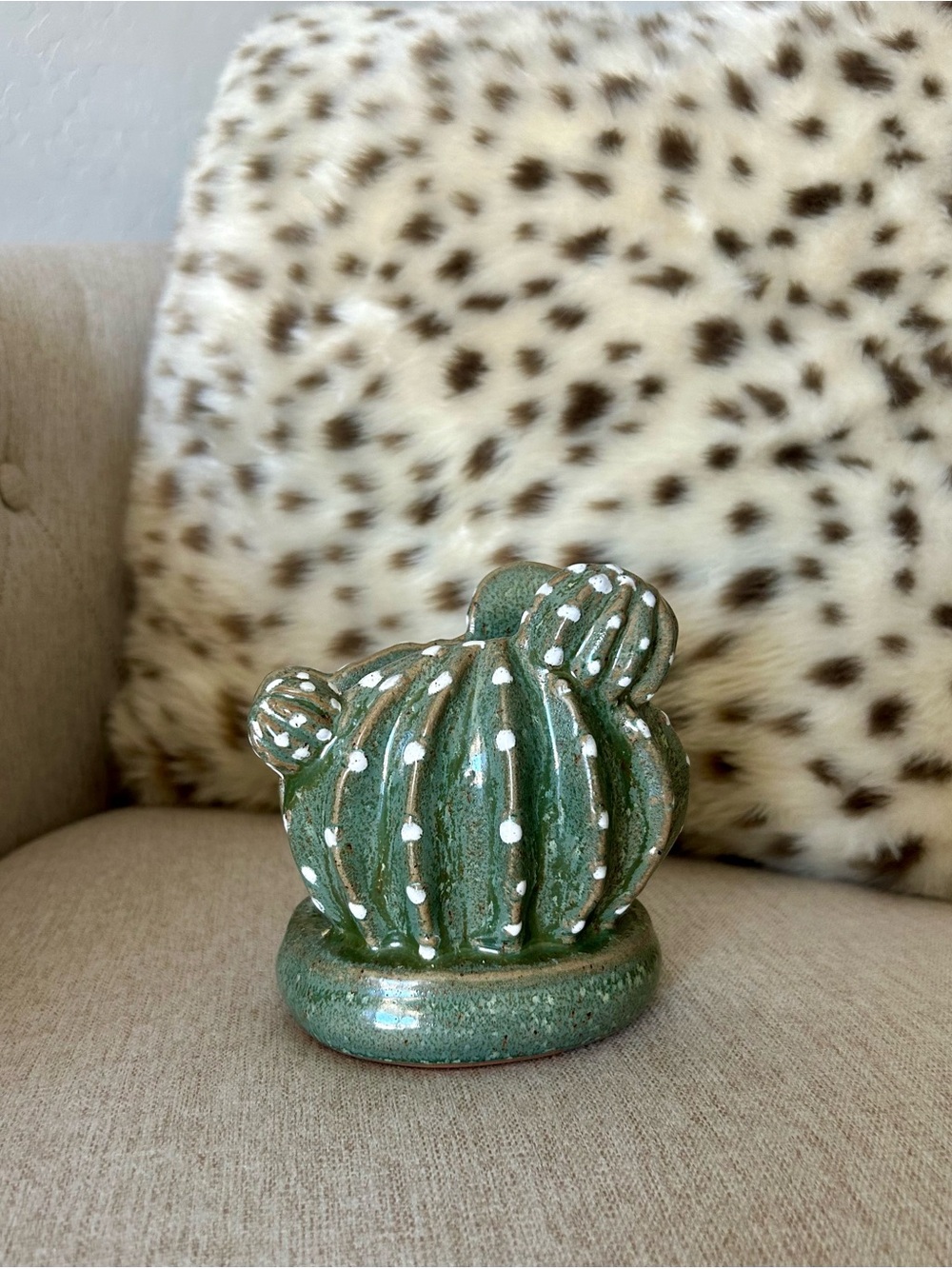 Handcrafted Green Ceramic Cactus Napkin Holder